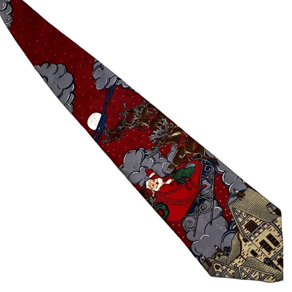 Vintage 90s Hallmark Special Ties Santa Reindeer Christmas Necktie Holiday Tie